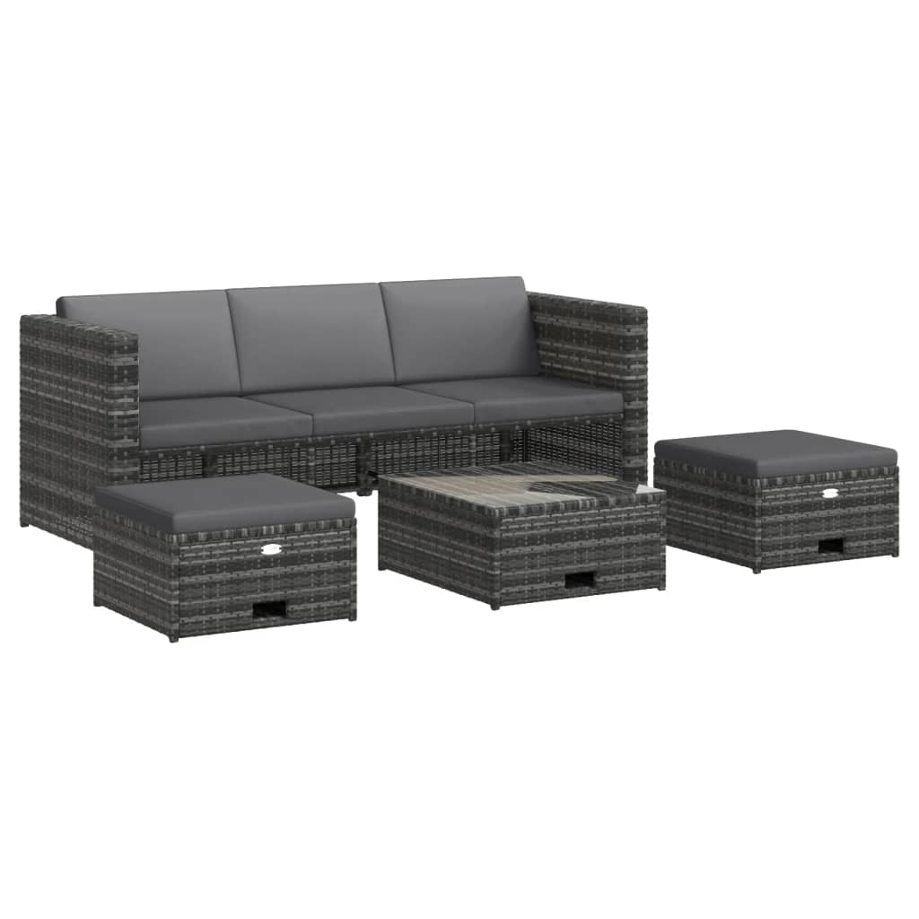 Set Divani da Giardino 4 pz con Cuscini in Polyrattan Grigio