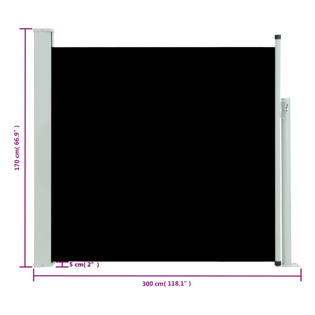 Tenda Laterale Retrattile per Patio 170x300 cm Nera