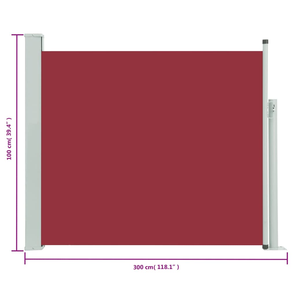 Tenda Laterale Retrattile per Patio 100x300 cm Rossa