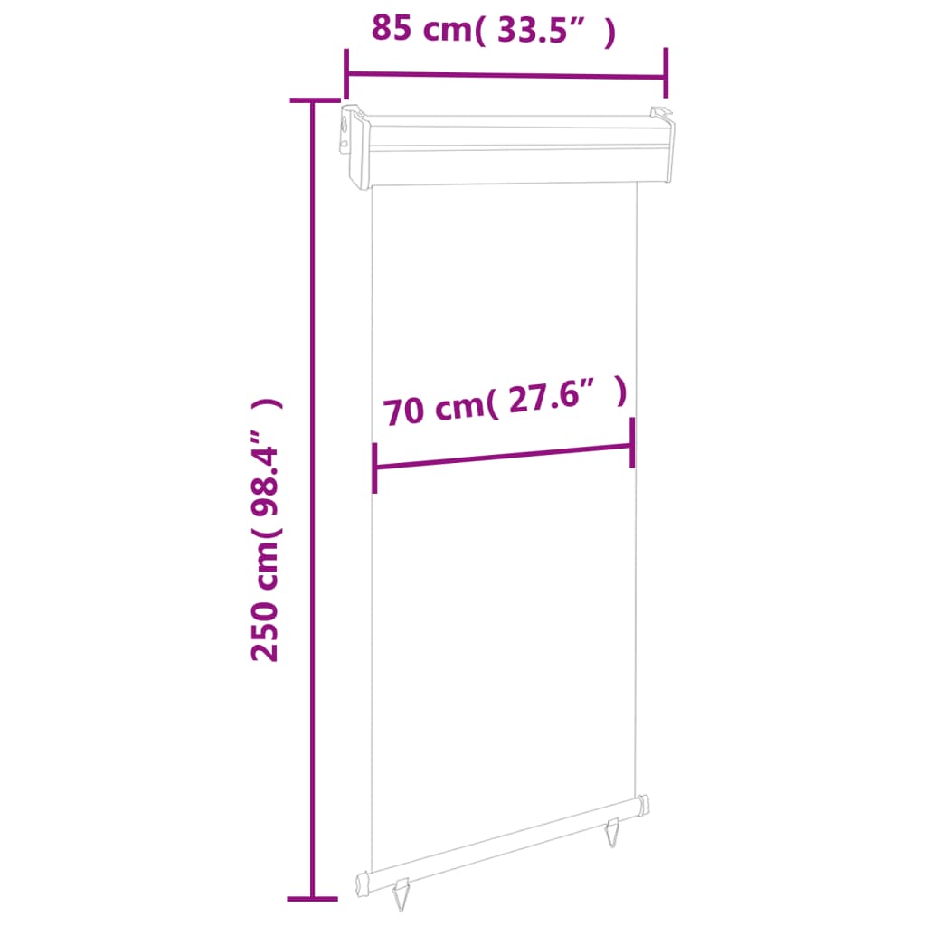 Tendalino Laterale per Balcone 85x250 cm Nero
