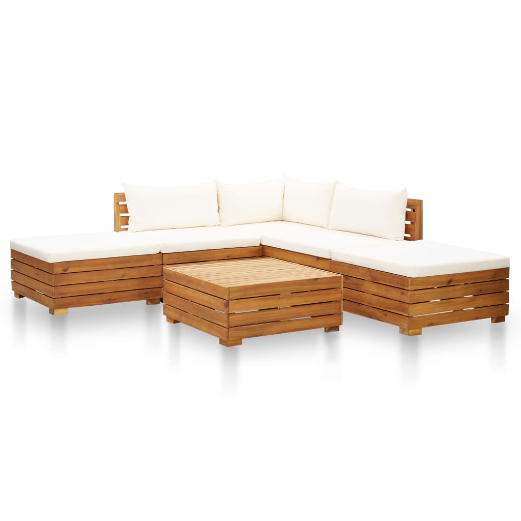 Set Divani Giardino 6 pz con Cuscini Legno Acacia Bianco Crema