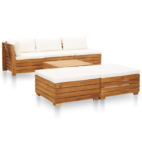 Set Divani Giardino 6 pz con Cuscini Legno Acacia Bianco Crema