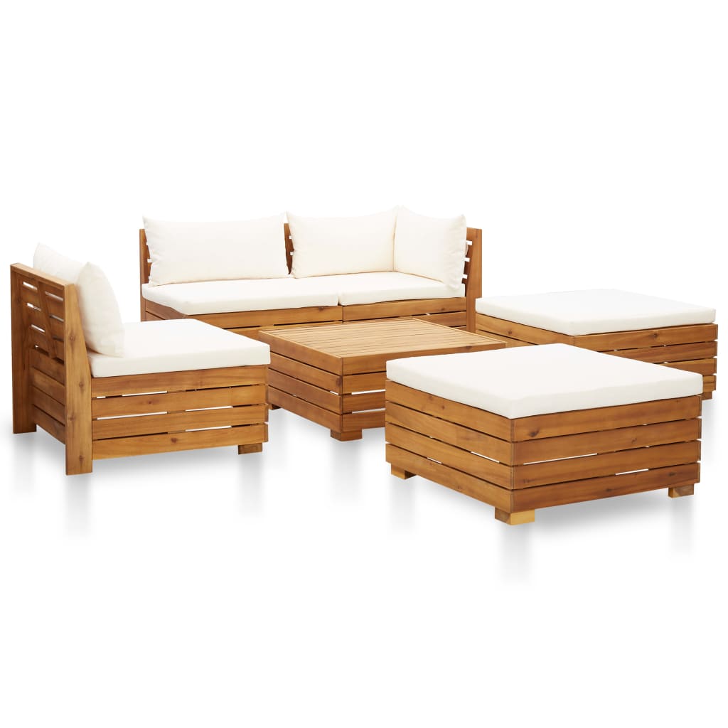 Set Divani Giardino 6 pz con Cuscini Legno Acacia Bianco Crema