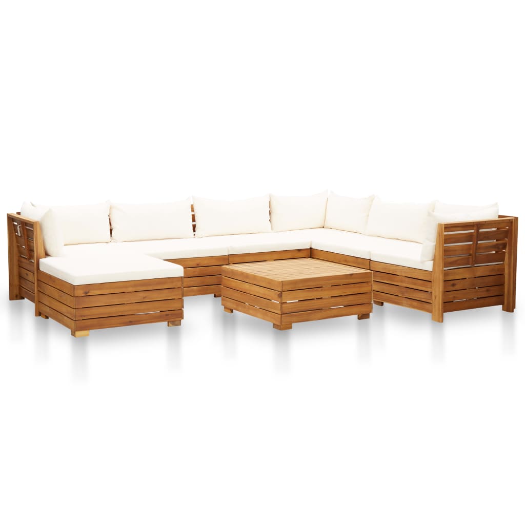 Set Divani Giardino 8 pz con Cuscini Legno Acacia Bianco Crema