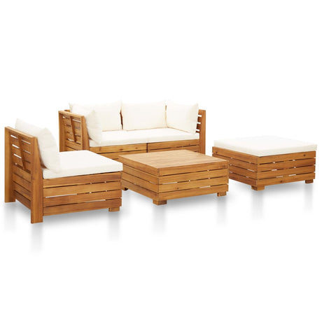 Set Divani Giardino 5 pz con Cuscini Legno Acacia Bianco Crema