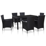 Set Mobili da Pranzo per Giardino 7 pz in Polyrattan Nero