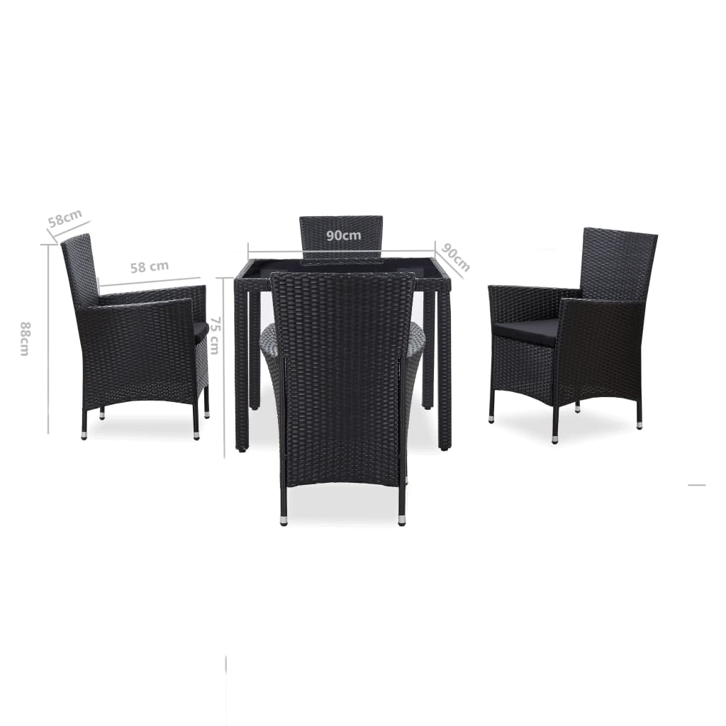 Set da Pranzo da Giardino 5 pz in Polyrattan Nero