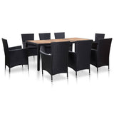 Set da Pranzo da Giardino 9 pz con Cuscini in Polyrattan Nero