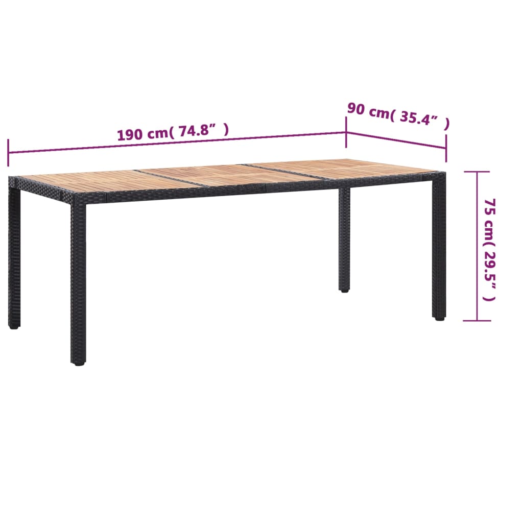 Set da Pranzo da Giardino 9 pz con Cuscini in Polyrattan Nero