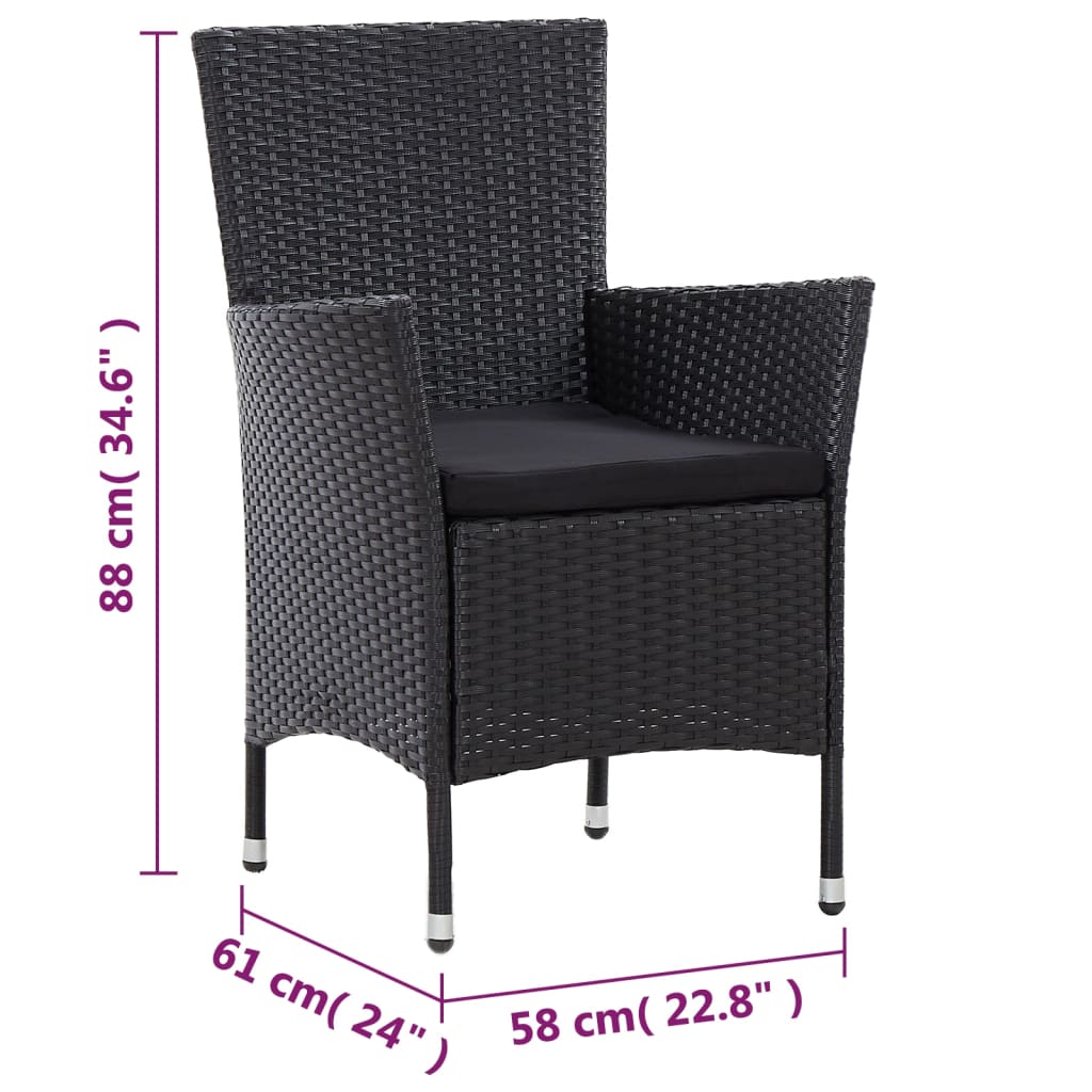 Set da Pranzo da Giardino 7 pz con Cuscini in Polyrattan Nero