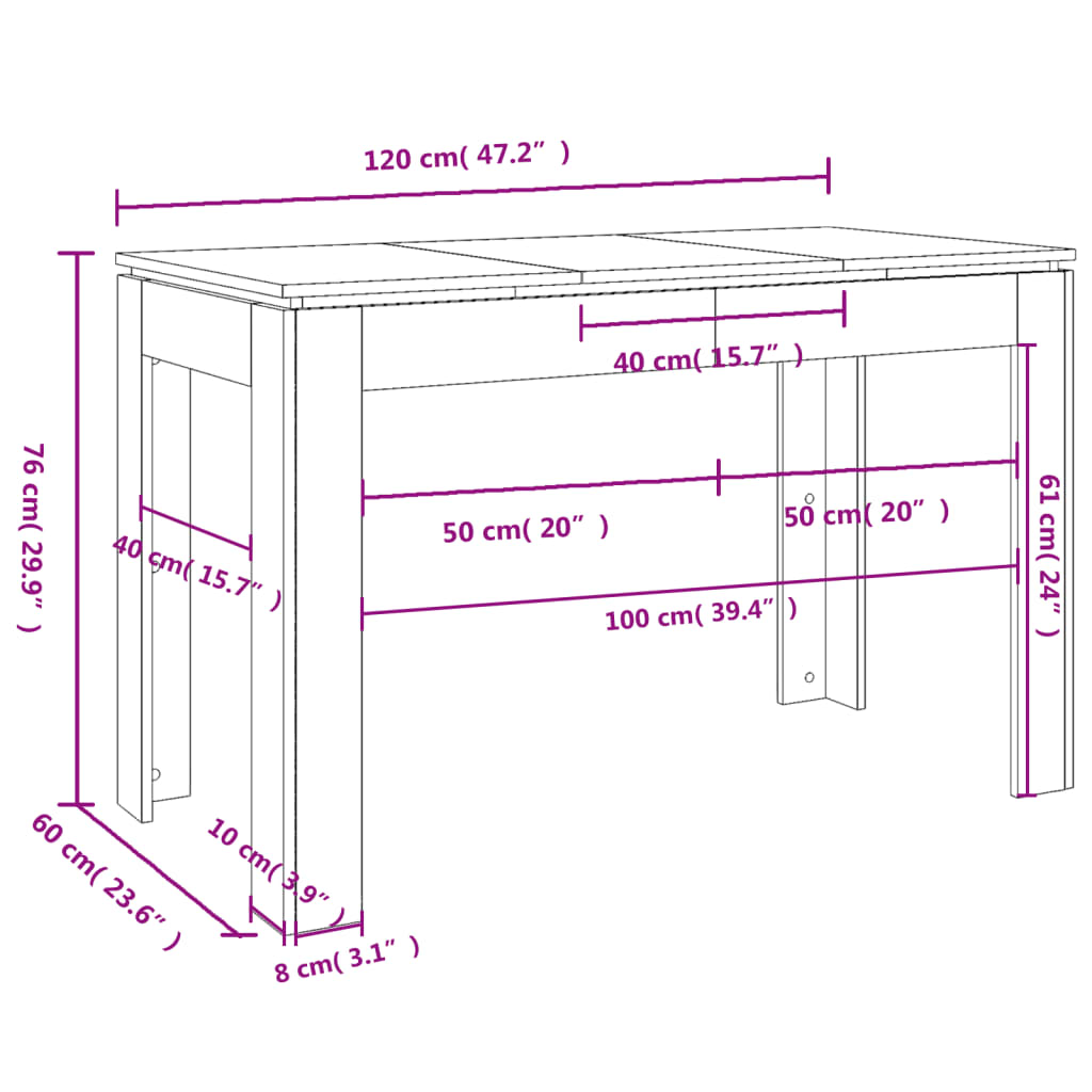 Tavolo da Pranzo Rovere Sonoma 120x60x76cm in Legno Multistrato