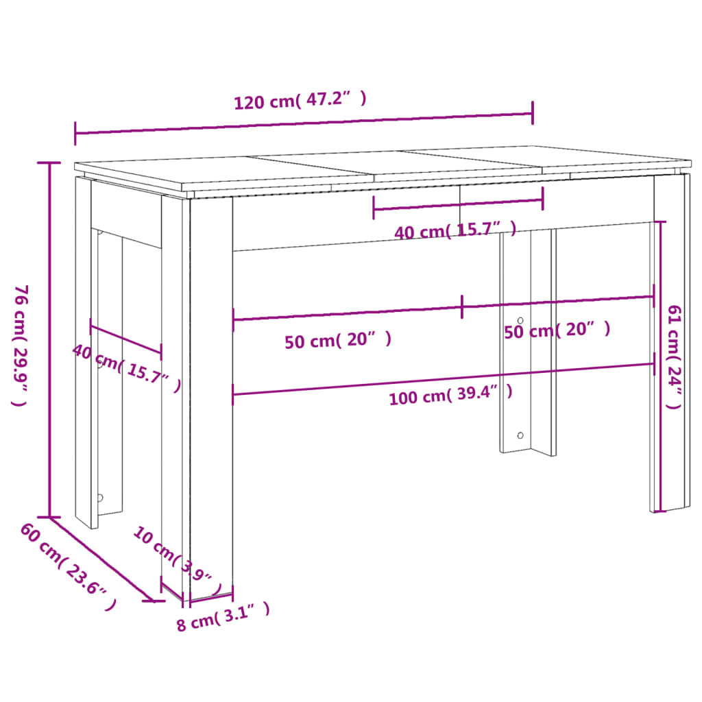 Tavolo da Pranzo Bianco Lucido 120x60x76 cm Legno Multistrato