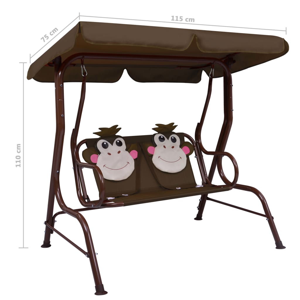 Dondolo a Panchina per Bambini Marrone 115x75x110 cm in Tessuto