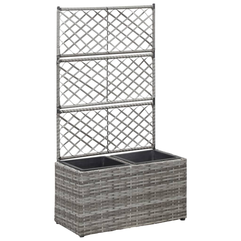 Letto Rialzato a Traliccio 2 Vasi 58x30x107cm Polyrattan Grigio