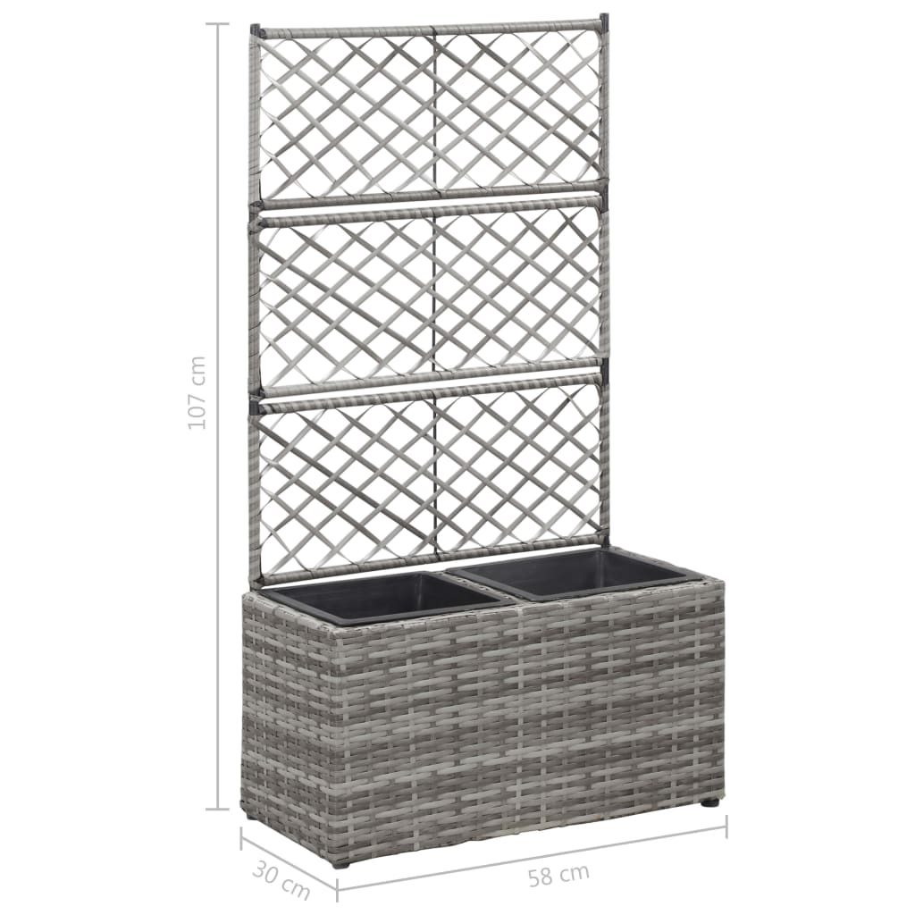 Letto Rialzato a Traliccio 2 Vasi 58x30x107cm Polyrattan Grigio