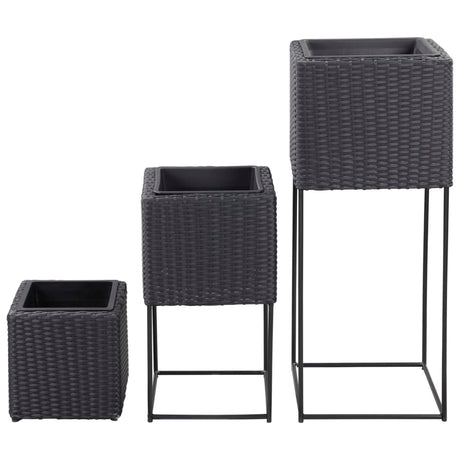 Letti Rialzati da Giardino 3 pz in Polyrattan Nero