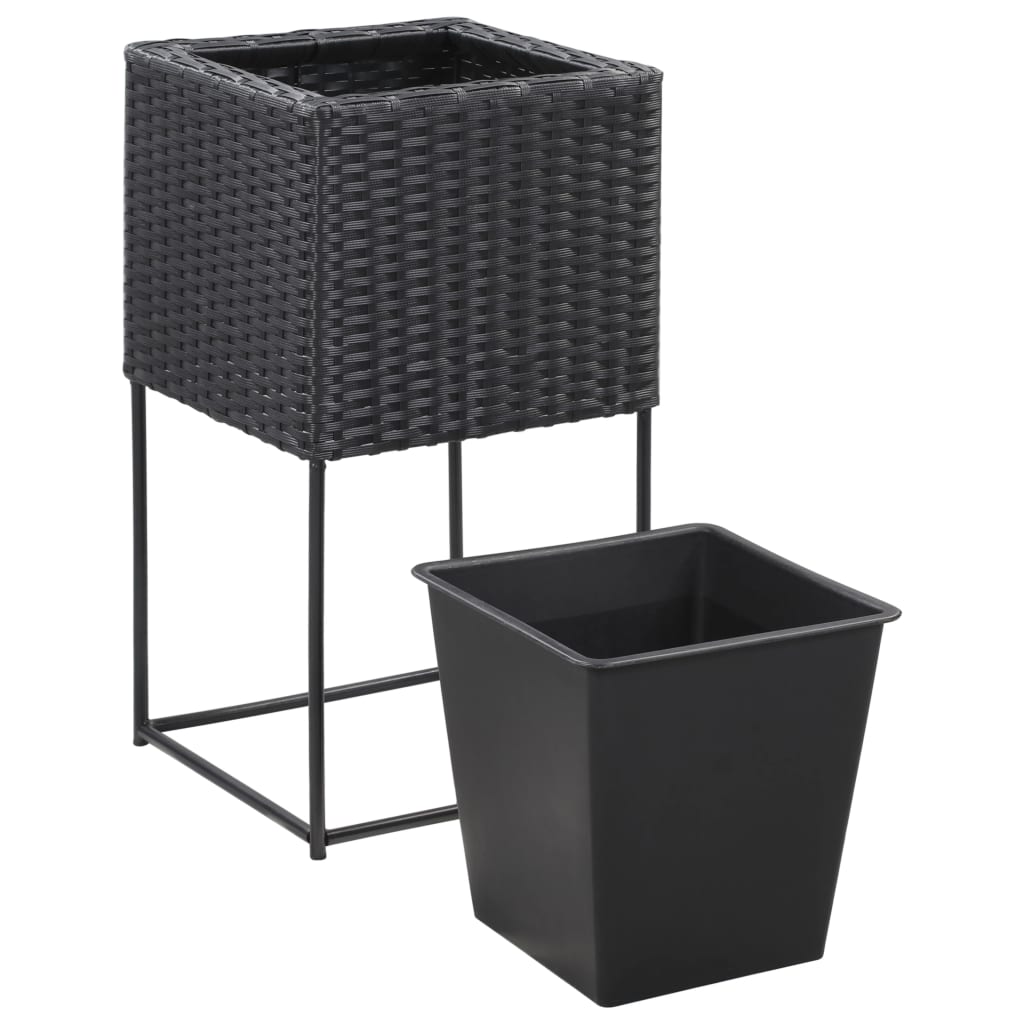 Letti Rialzati da Giardino 3 pz in Polyrattan Nero