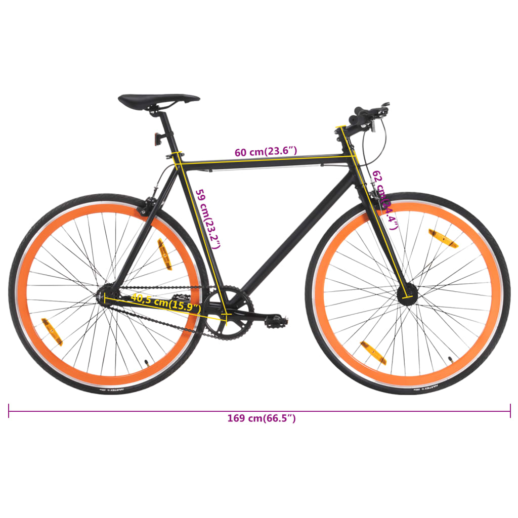 Bicicletta a Scatto Fisso Nera e Arancione 700c 59 cm