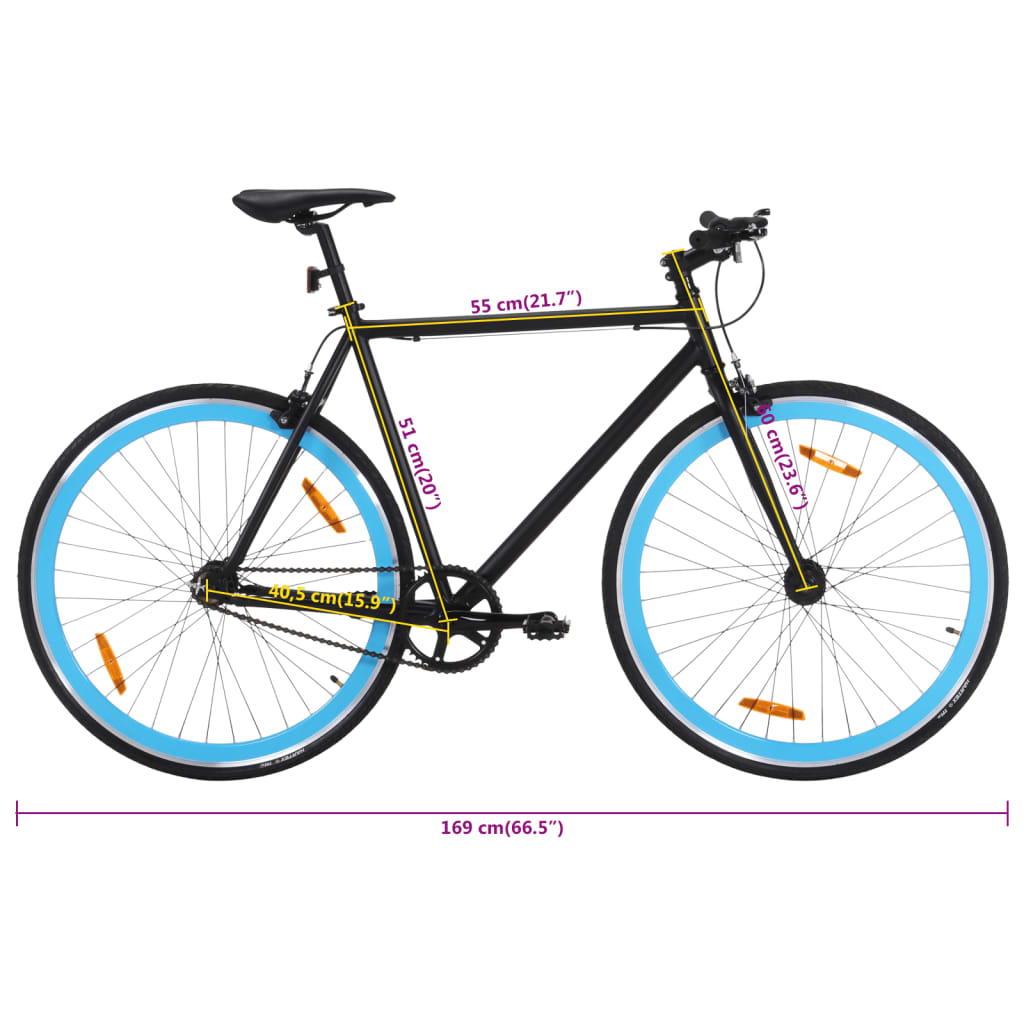 Bicicletta a Scatto Fisso Nera e Blu 700c 51 cm