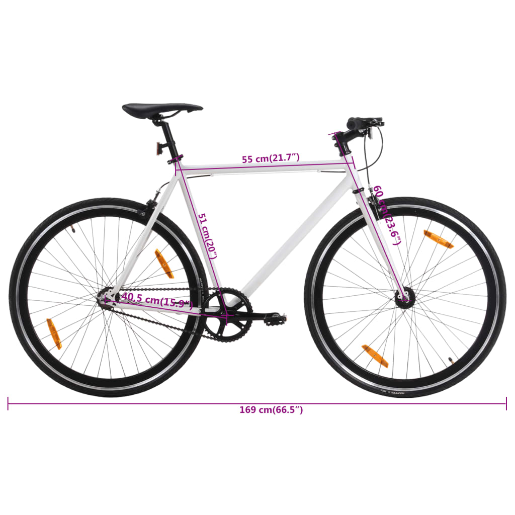 Bicicletta a Scatto Fisso Bianca e Nera 700c 51 cm