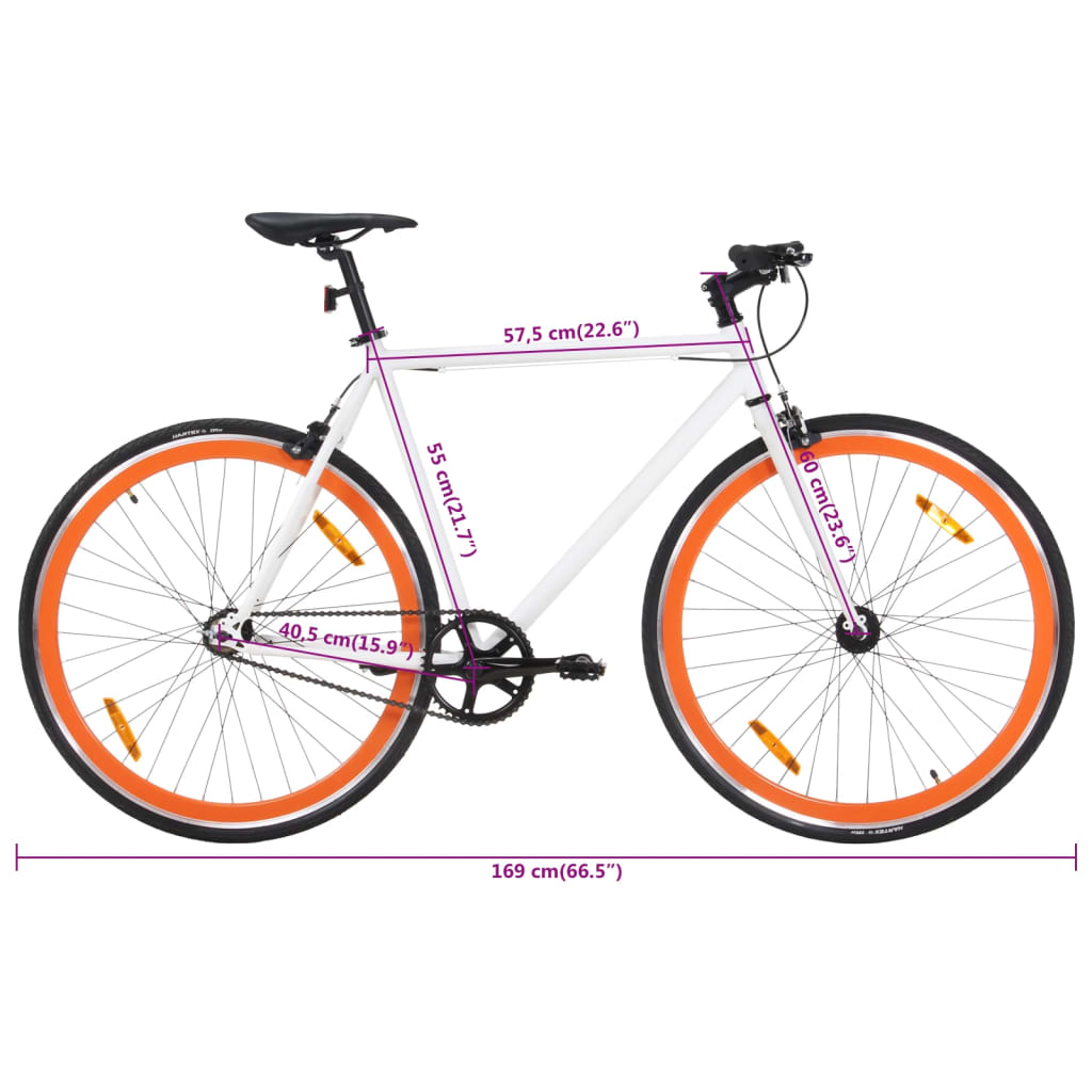 Bicicletta a Scatto Fisso Bianca e Arancione 700c 55 cm