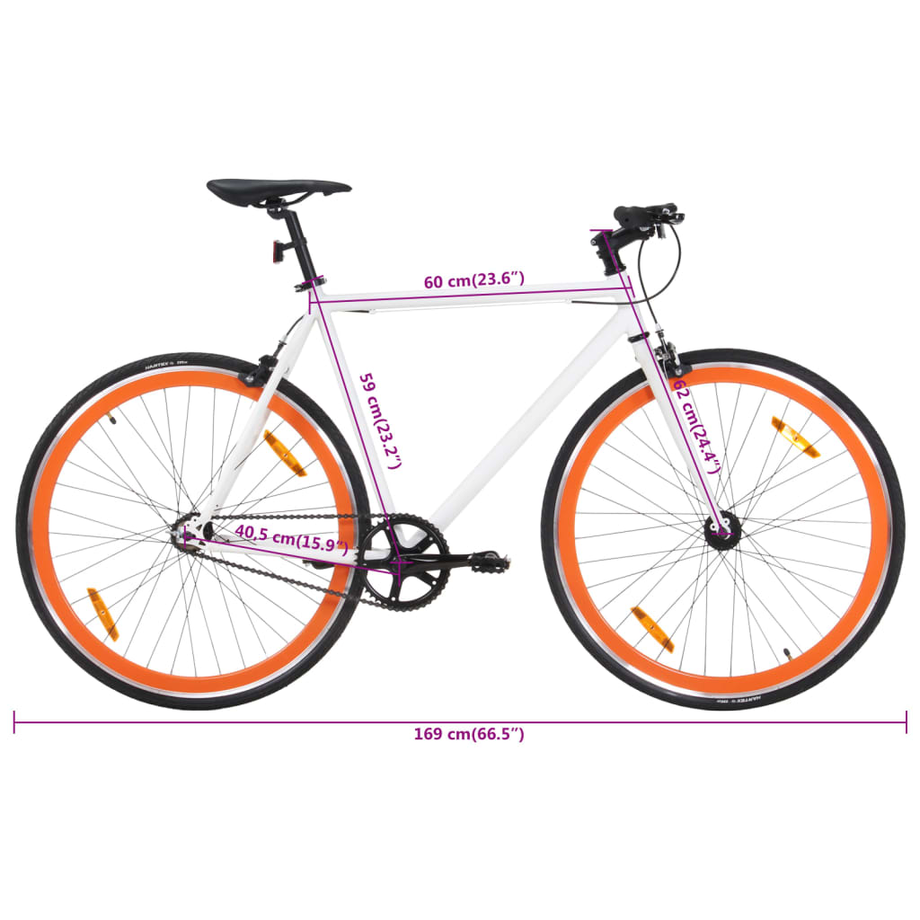 Bicicletta a Scatto Fisso Bianca e Arancione 700c 59 cm