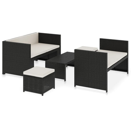 Set Divani da Giardino 5 pz con Cuscini in Polyrattan Nero