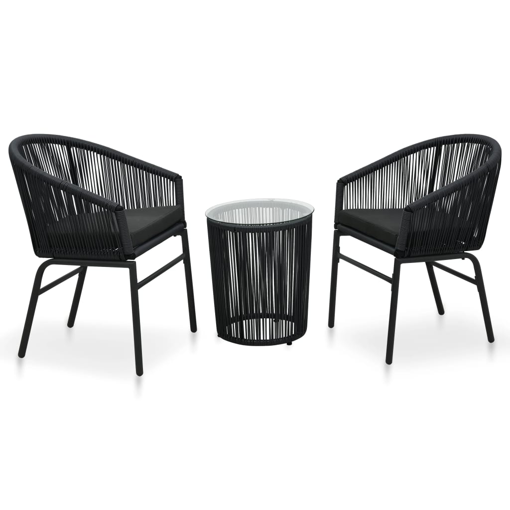 Set da Bistrot 3 pz con Cuscini in Polyrattan Nero