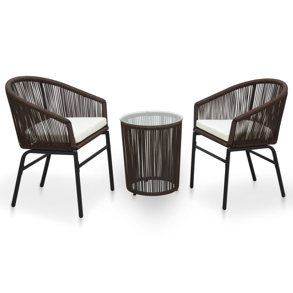 Set da Bistrot 3 pz con Cuscini in Polyrattan Marrone