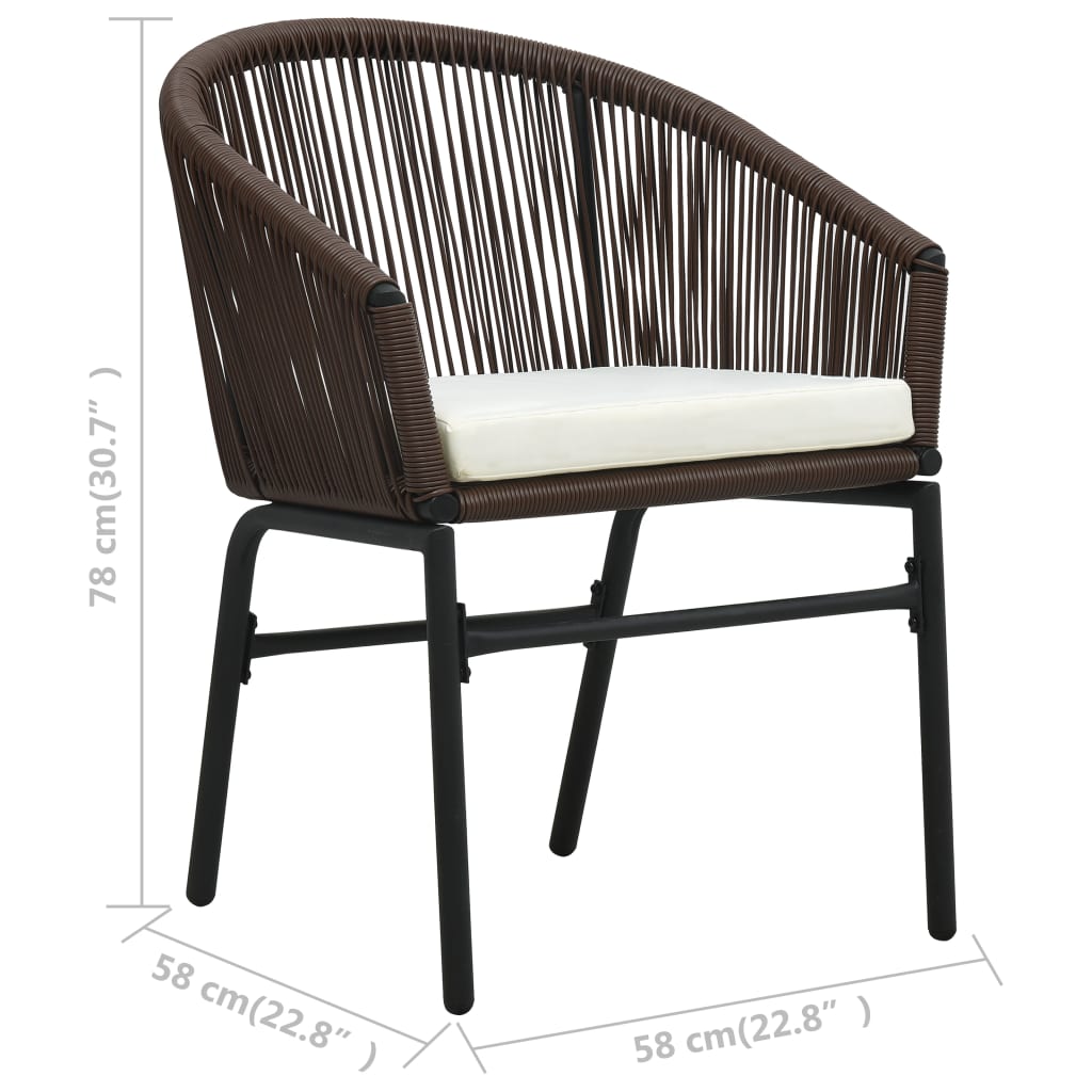 Set da Bistrot 3 pz con Cuscini in Polyrattan Marrone