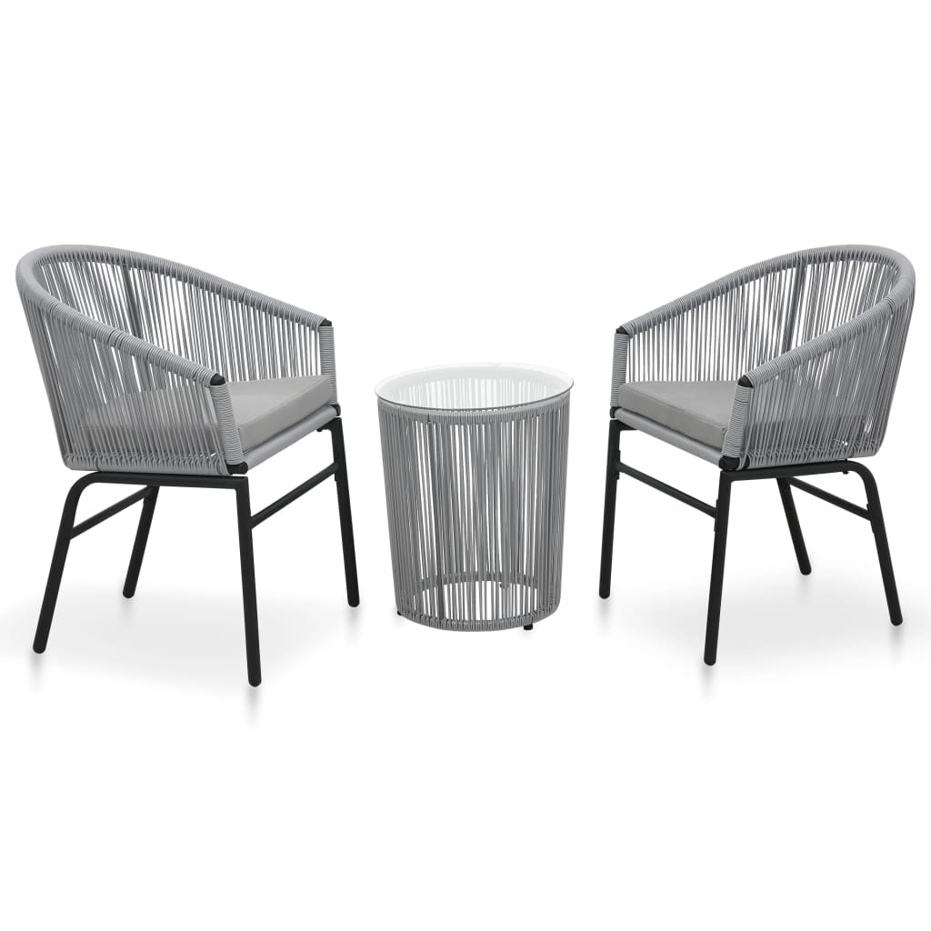 Set da Bistrot 3 pz con Cuscini in Polyrattan Grigio