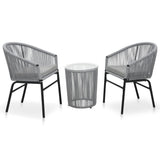 Set da Bistrot 3 pz con Cuscini in Polyrattan Grigio