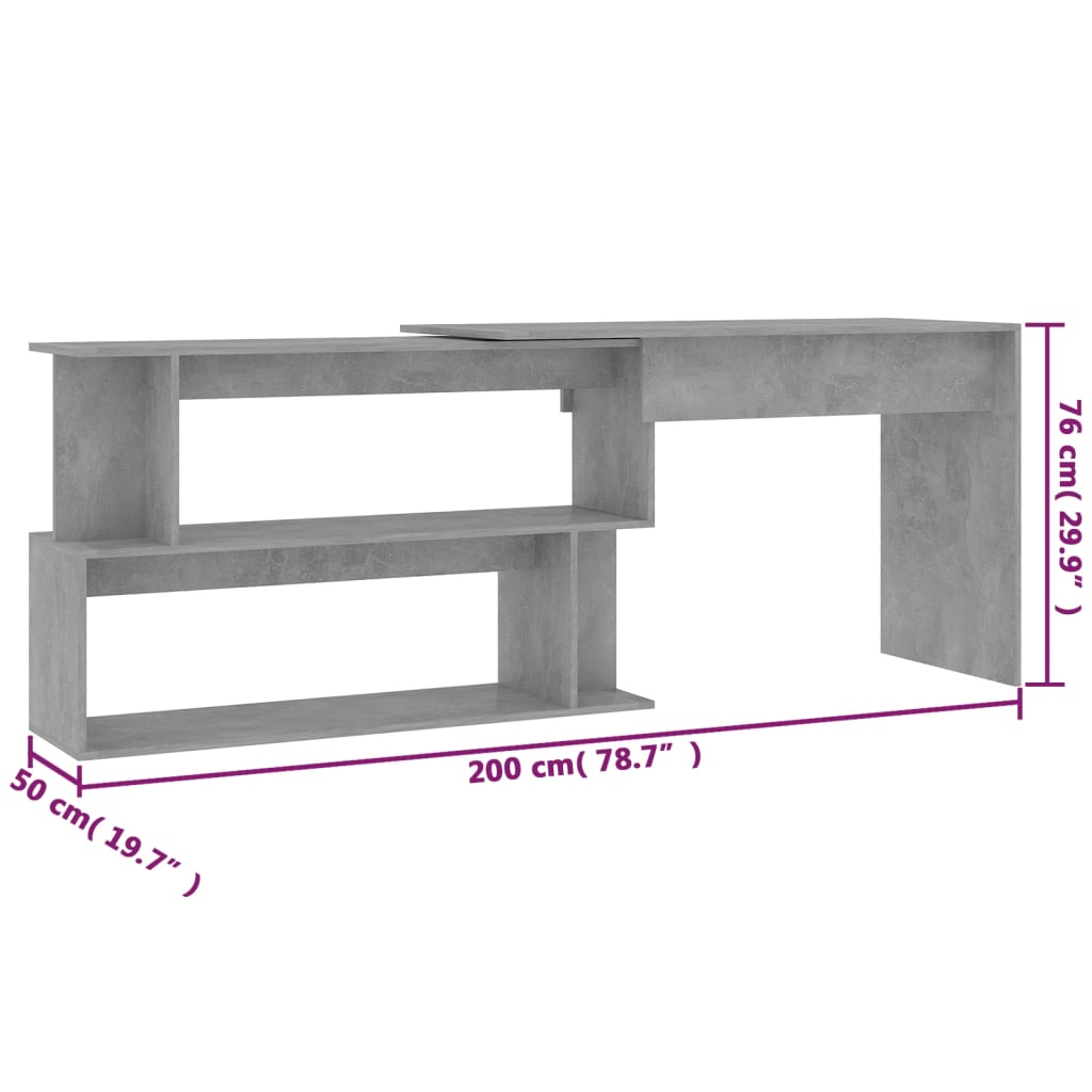 Scrivania Angolo Grigio Cemento 200x50x76 cm Legno Multistrato