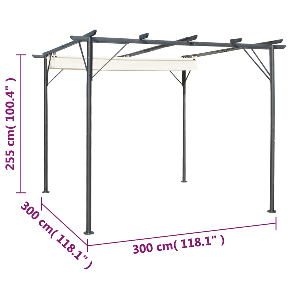 Pergola da Giardino Tetto Retrattile Bianco Crema 3x3 m Acciaio