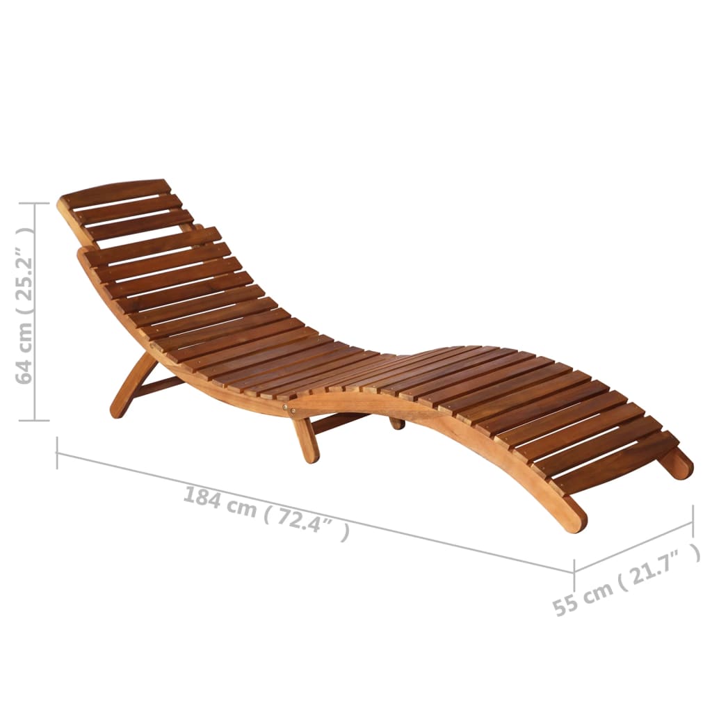 Lettino Prendisole 3 pz con Tavolino in Legno Massello d'Acacia