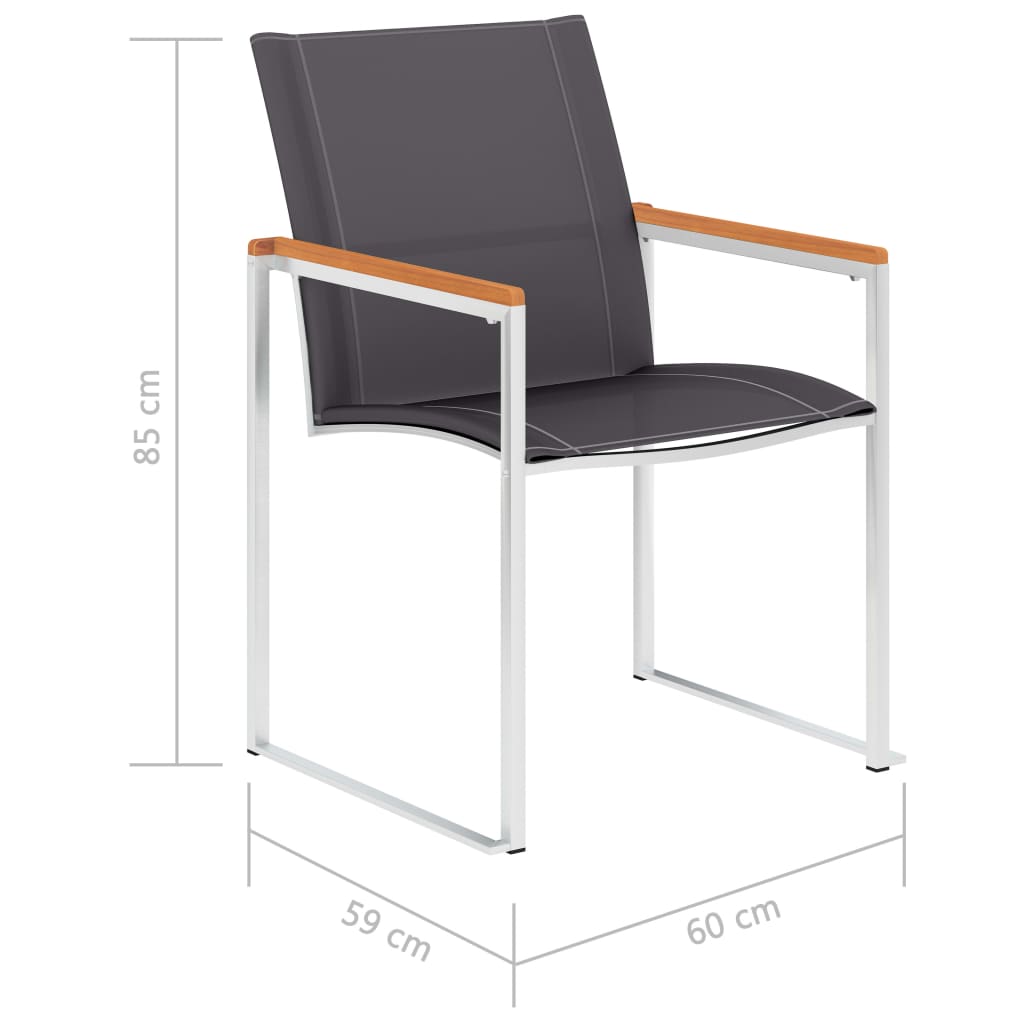 Sedie da Giardino 4 pz in Textilene e Acciaio Inox Grigie