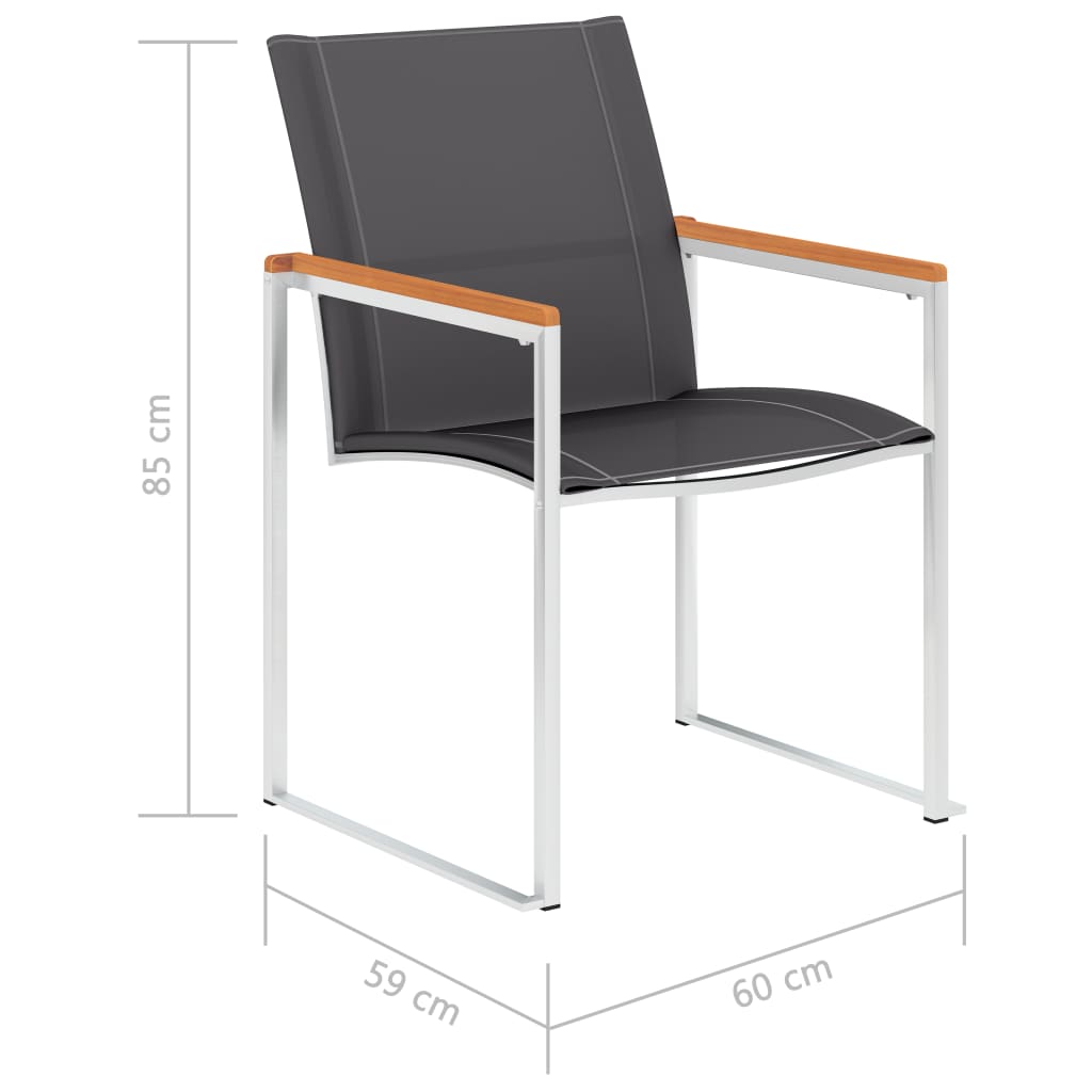 Sedie da Giardino 2 pz in Textilene e Acciaio Inox Grigie