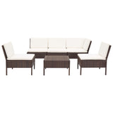 Set Divani da Giardino 6 pz con Cuscini in Polyrattan Marrone