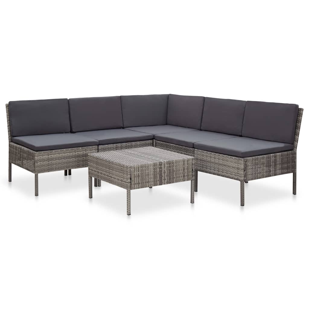 Set Divani da Giardino 6 pz con Cuscini in Polyrattan Grigio