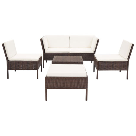 Set Divani da Giardino 6 pz con Cuscini in Polyrattan Marrone