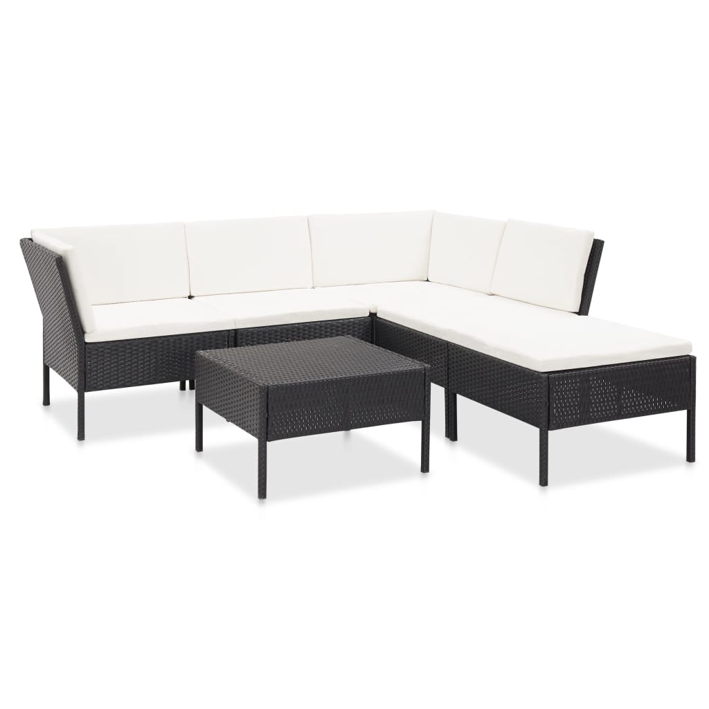 Set Divani da Giardino 6 pz con Cuscini in Polyrattan Nero