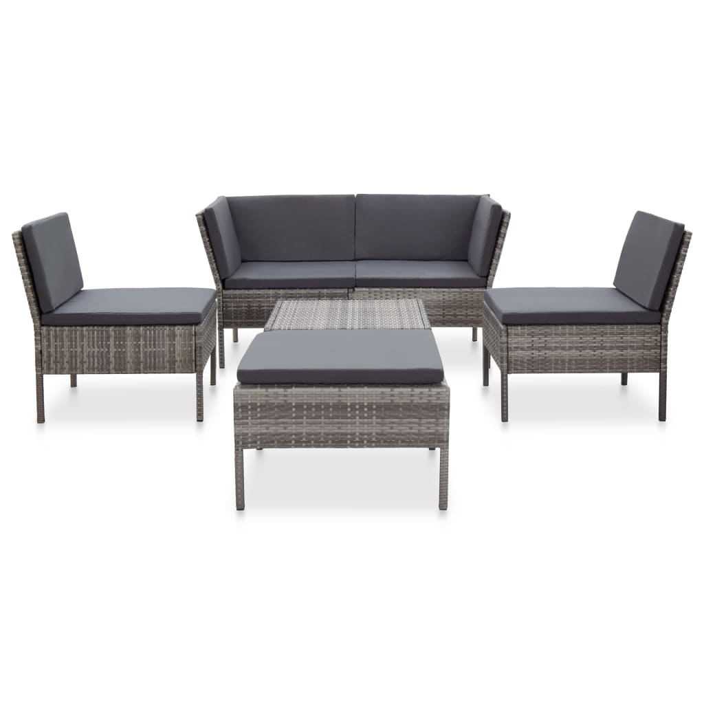 Set Divani da Giardino 6 pz con Cuscini in Polyrattan Grigio