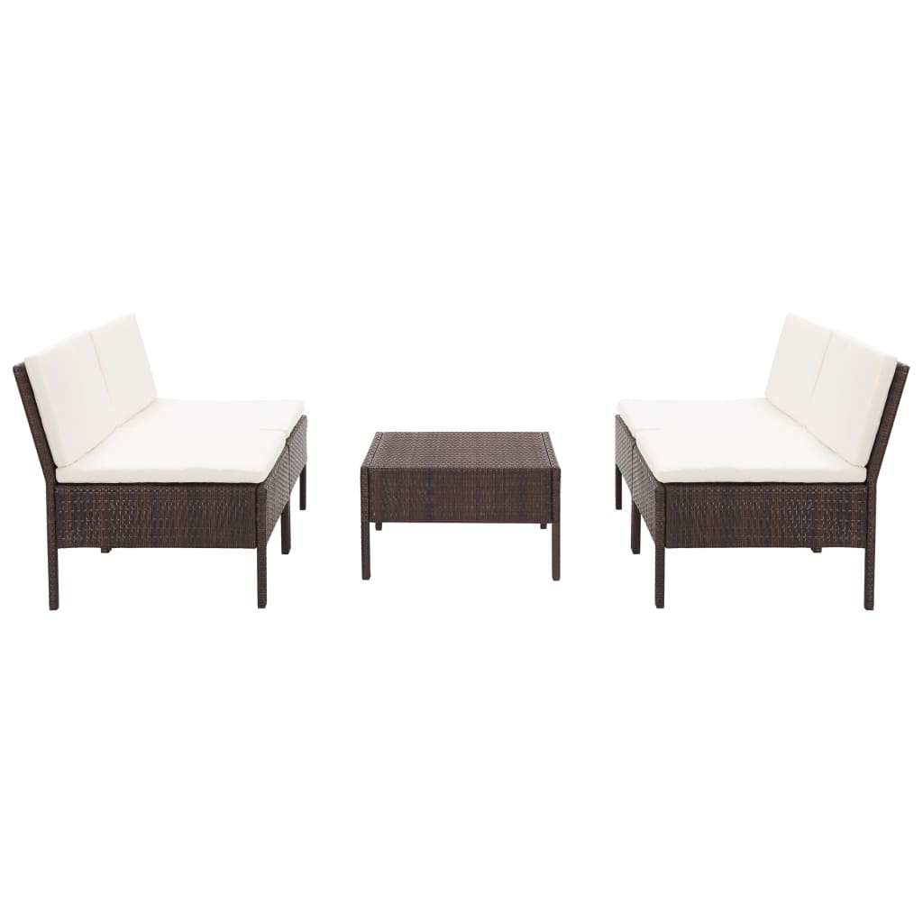 Set Divani da Giardino 5 pz con Cuscini in Polyrattan Marrone