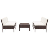 Set Divani da Giardino 5 pz con Cuscini in Polyrattan Marrone