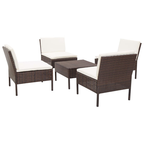 Set Divani da Giardino 5 pz con Cuscini in Polyrattan Marrone