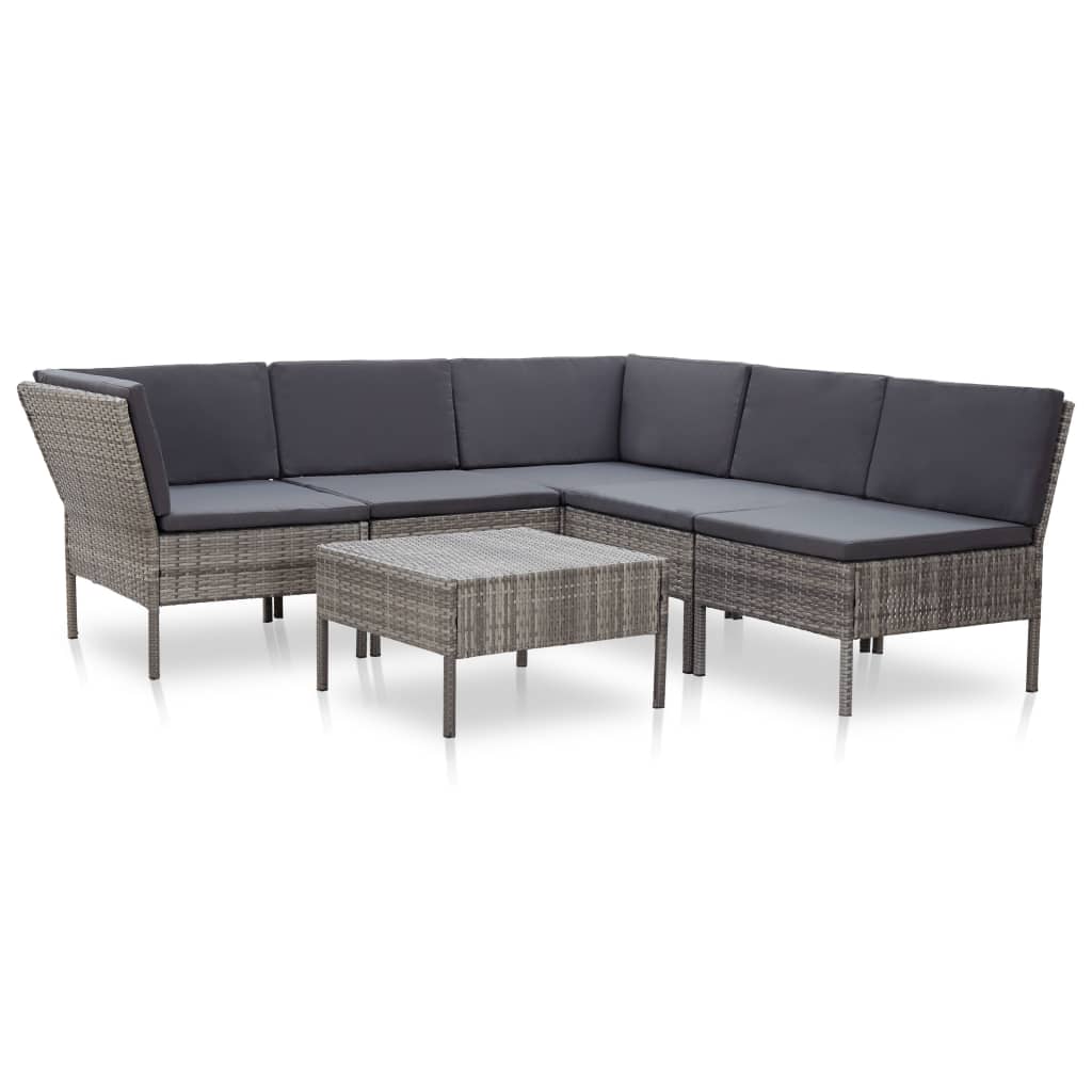 Set Divani da Giardino 6 pz con Cuscini in Polyrattan Grigio