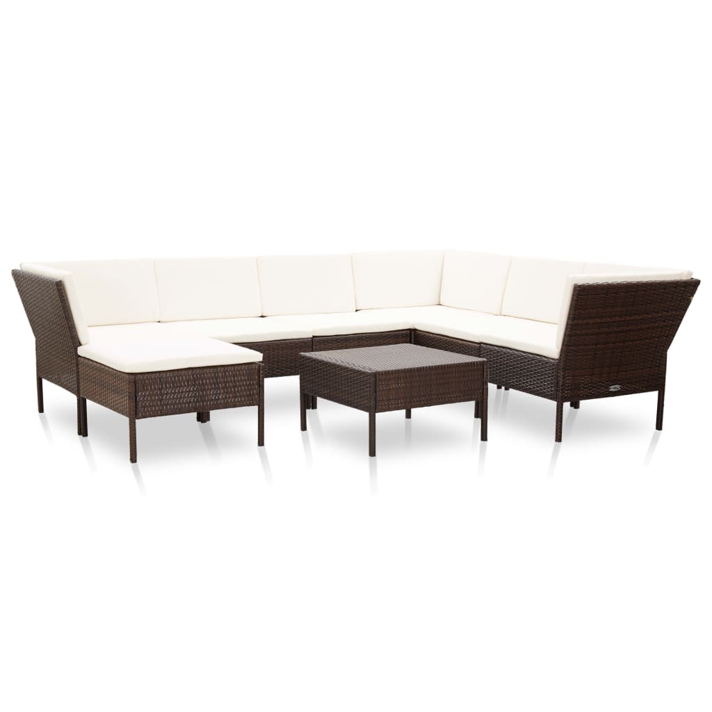 Set Divani da Giardino 8 pz con Cuscini in Polyrattan Marrone