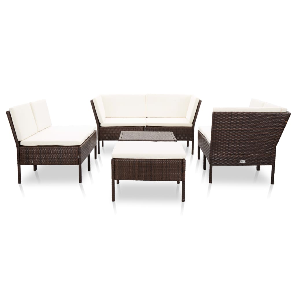 Set Divani da Giardino 8 pz con Cuscini in Polyrattan Marrone