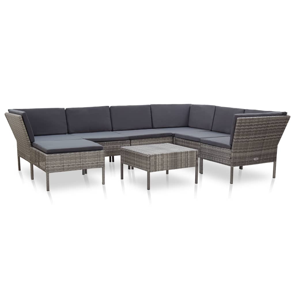 Set Divani da Giardino 8 pz con Cuscini in Polyrattan Grigio