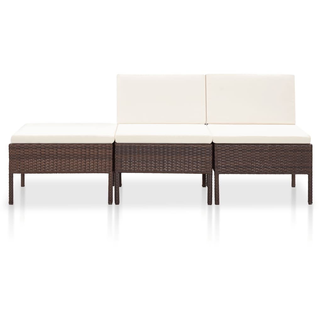 Set Divani da Giardino 3 pz con Cuscini in Polyrattan Marrone